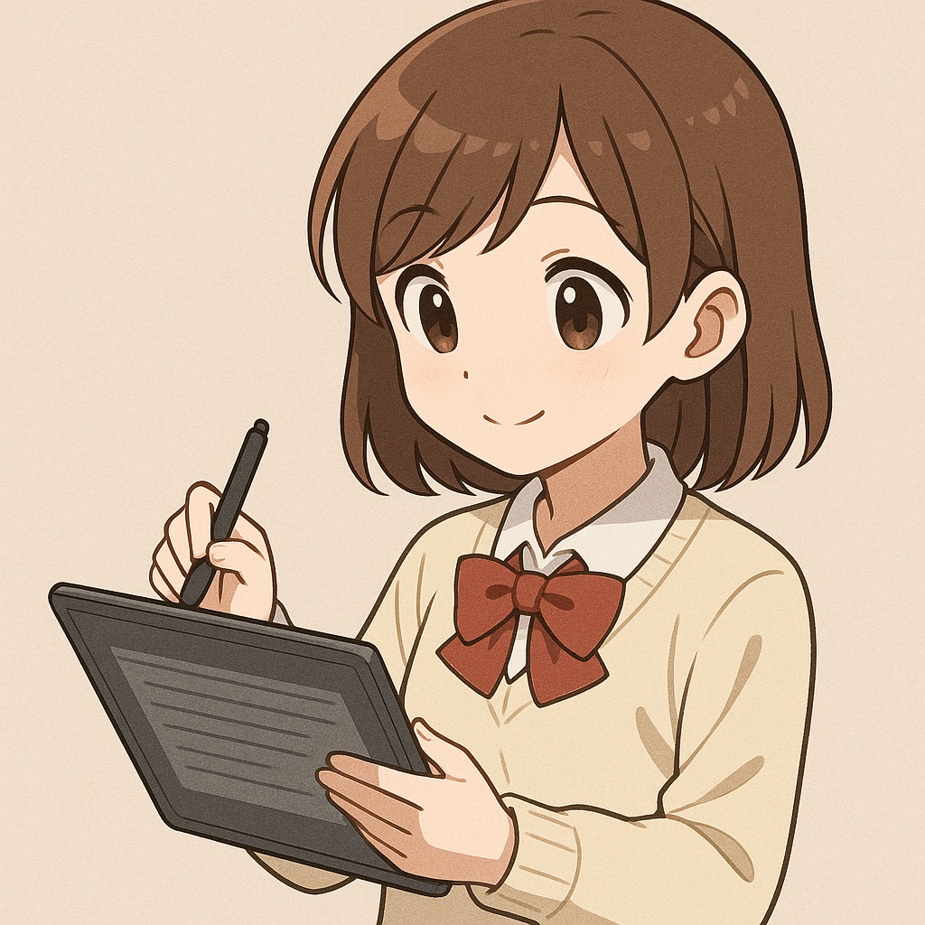 電子ノートをつかっている女の子のイラスト